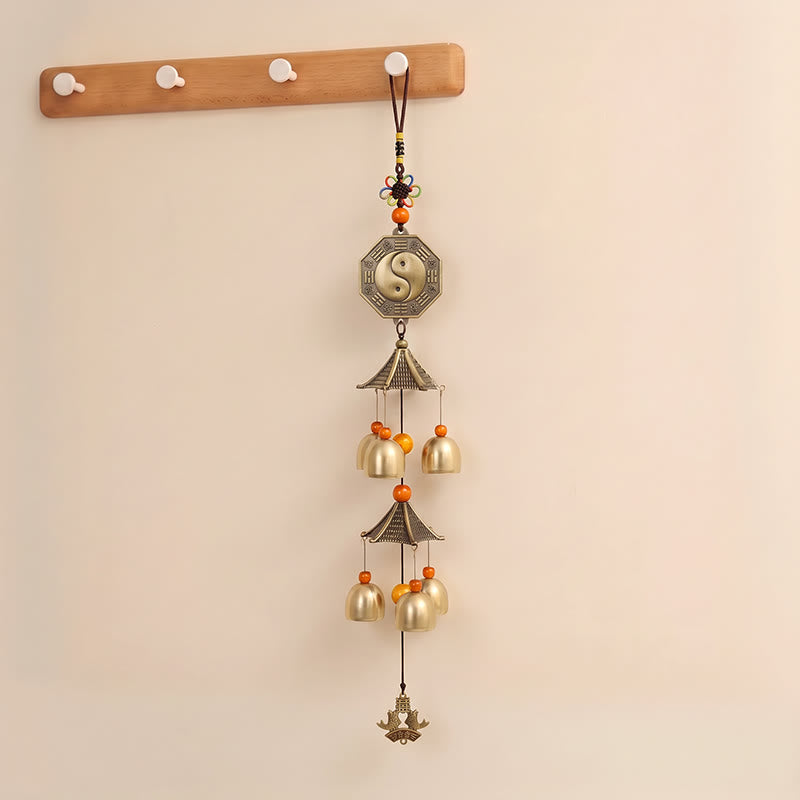 Buddha Stones Two-Tier Solid Copper Pi Xiu Bagua Koi Fish Wealth Bells & Chimes - image 6