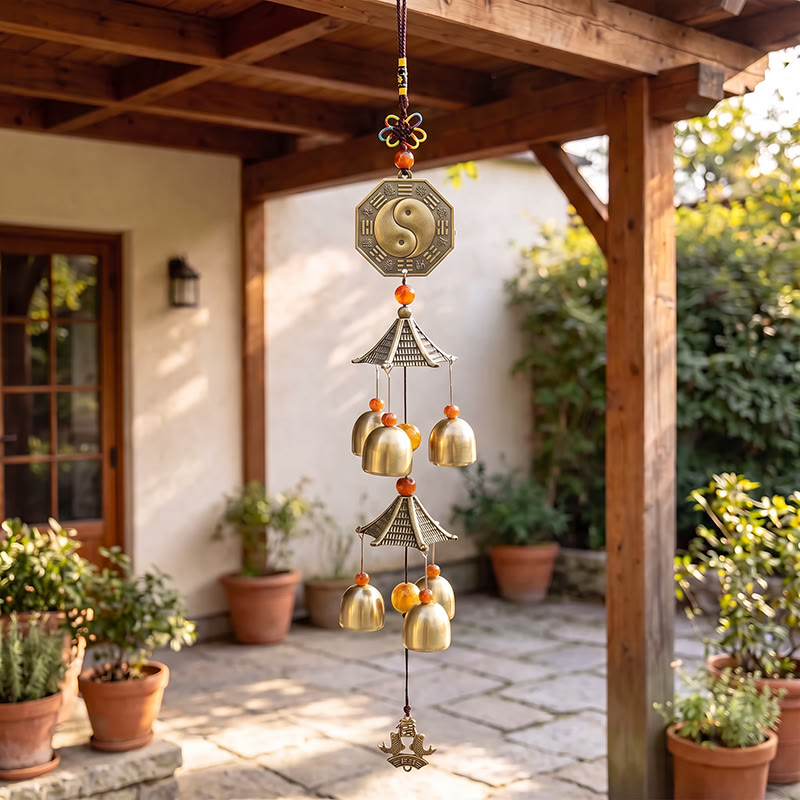 Buddha Stones Two-Tier Solid Copper Pi Xiu Bagua Koi Fish Wealth Bells & Chimes - Bagua - image 5