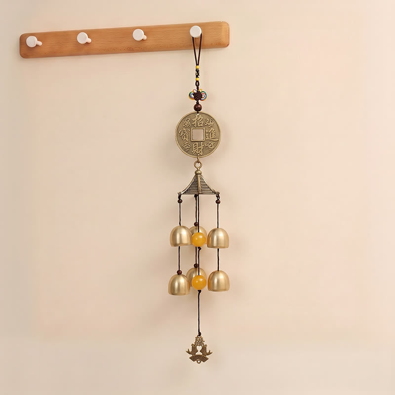 Buddha Stones Brass Coin Koi Fish Fortune Pagoda Hanging Bells & Chimes - image 1