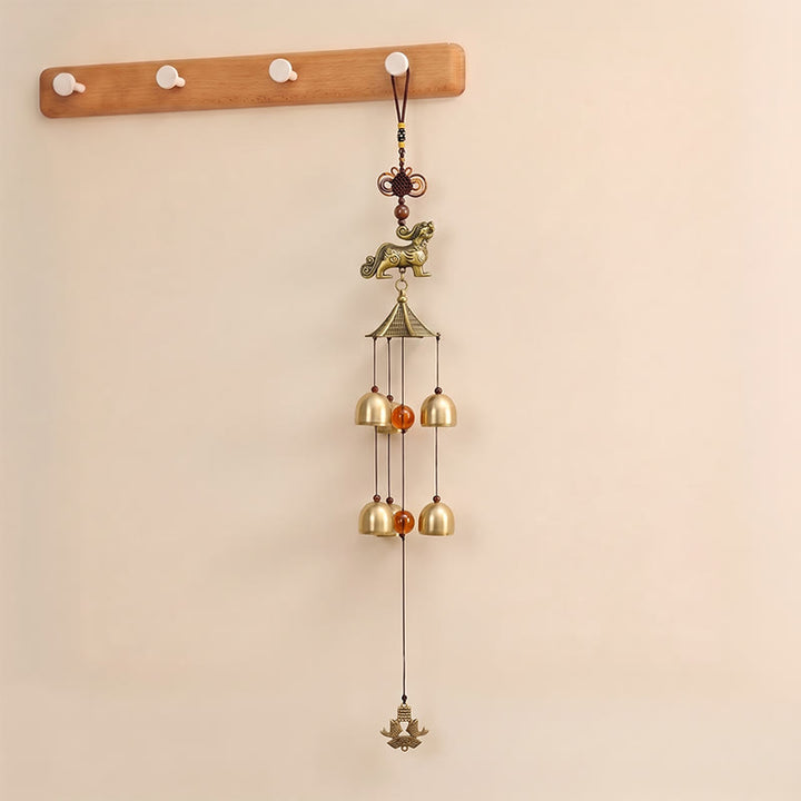 Buddha Stones Copper Pi Xiu Wealth Tower Six Bells Wealth Wind Chime - image 1