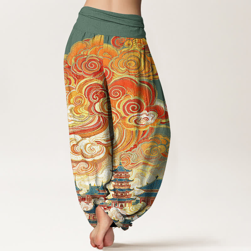 Buddha Stones Cotton Ethnic Floral Spiral Pattern Women's Elastic Waist Harem Pants - image 6