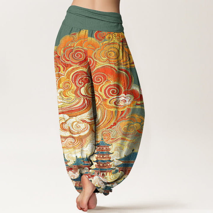Buddha Stones Cotton Ethnic Floral Spiral Pattern Women's Elastic Waist Harem Pants - image 6