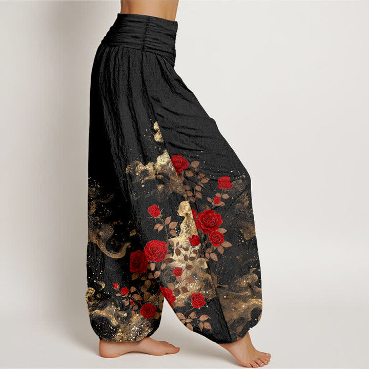 Buddha Stones Cotton Bohemian Rose Cloud Pattern Women's Elastic Waist Harem Pants - image 2