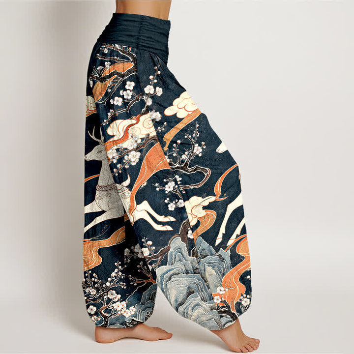 Buddha Stones Cotton Deer Blossom Mountain Pattern Women's Elastic Waist Harem Pants - image 2