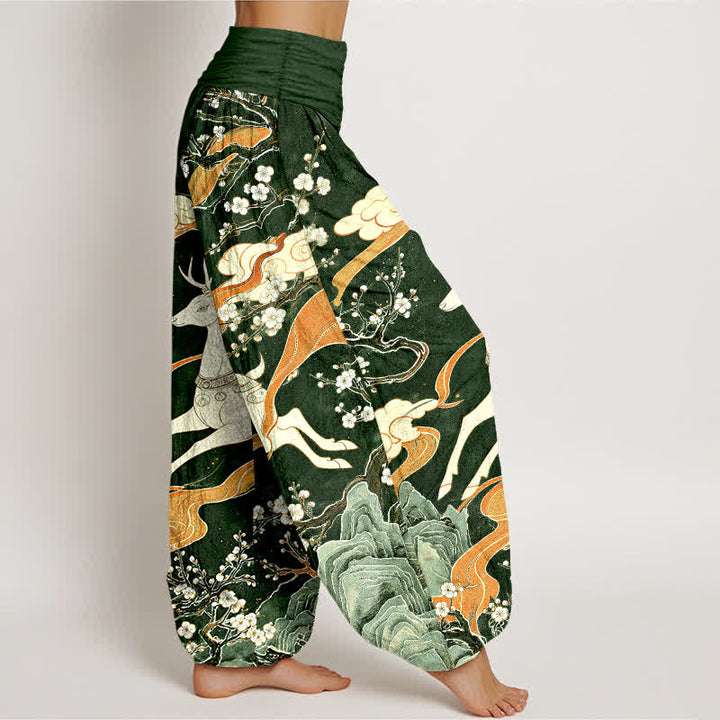 Buddha Stones Cotton Deer Blossom Mountain Pattern Women's Elastic Waist Harem Pants - image 7