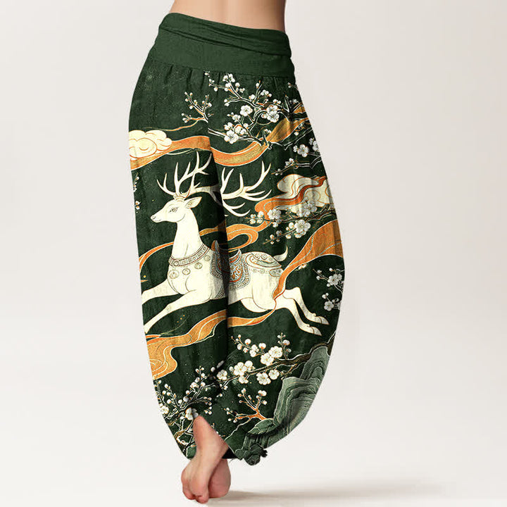 Buddha Stones Cotton Deer Blossom Mountain Pattern Women's Elastic Waist Harem Pants - image 6