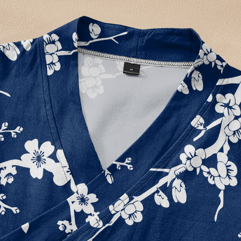 Buddha Stones Cotton Oriental Leaf Bloom Pattern Wrap V-Neck Lace-up Women's Long Sleeve Shirts Kimono - image 2