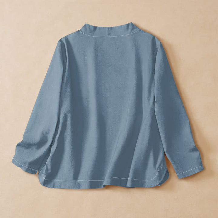 Buddha Stones Cotton Eastern Crane Pattern Wrap V-Neck Lace-up Women's Long Sleeve Shirts Kimono - image 8