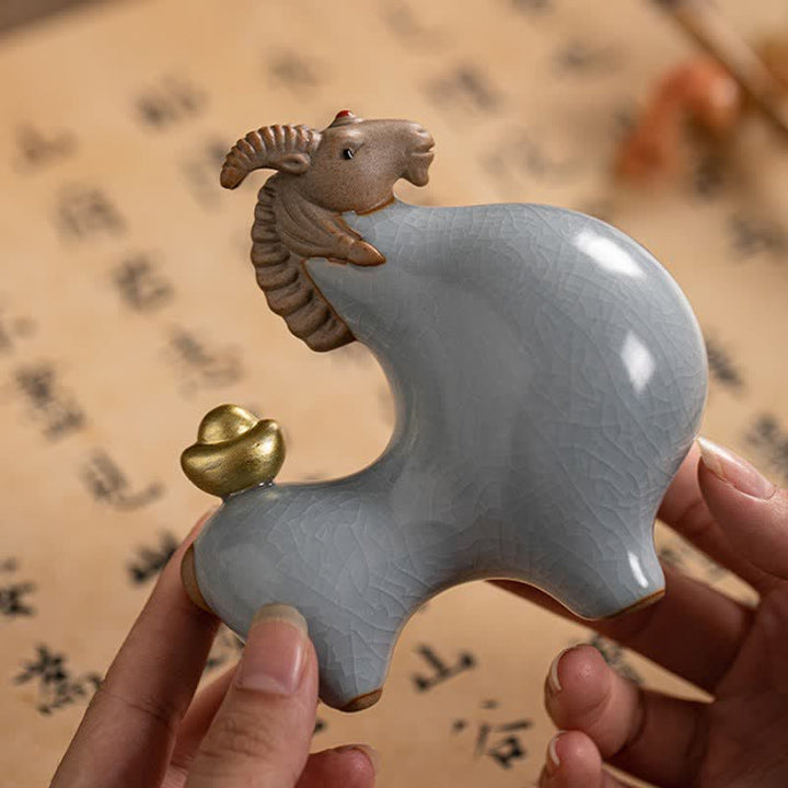 Buddha Stones Ceramic Goat Ram Prosperity Crackle Glaze Cute Animal Decor - image 11