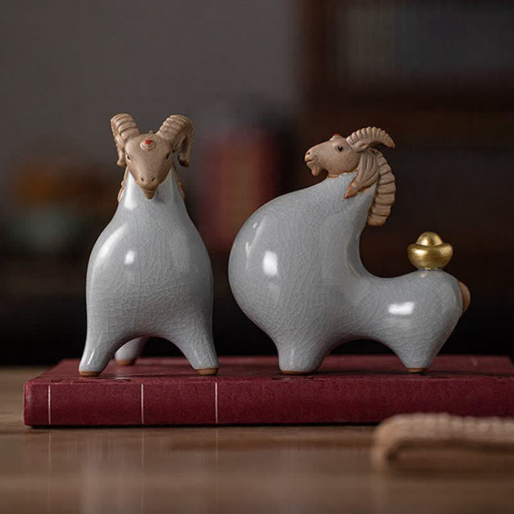 Buddha Stones Ceramic Goat Ram Prosperity Crackle Glaze Cute Animal Decor - image 18