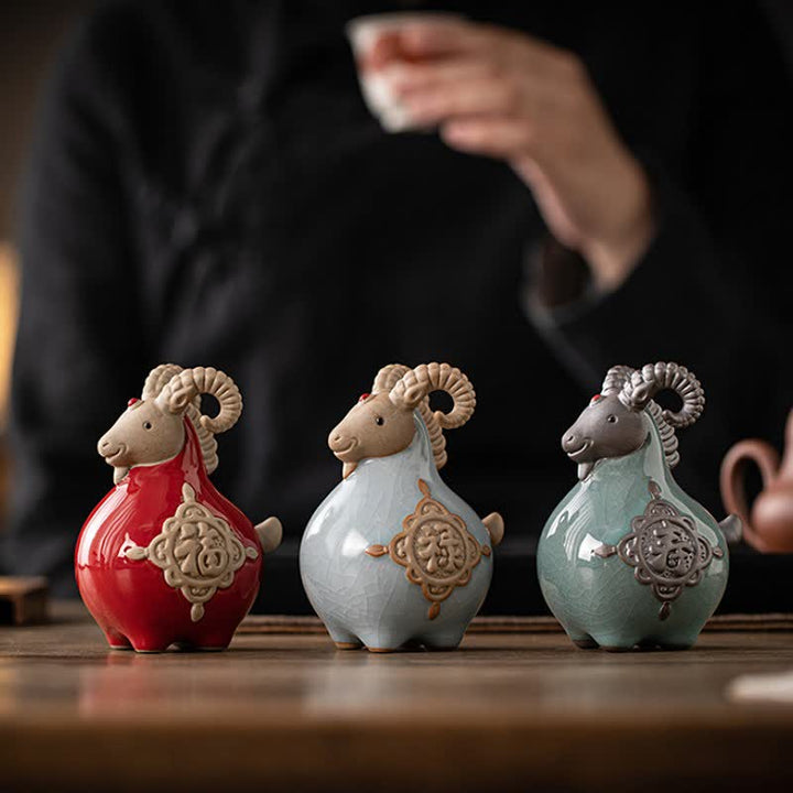 Buddha Stones Ceramic Fu Character Blessing Goat Figurine Cute Animal Decor - image 21