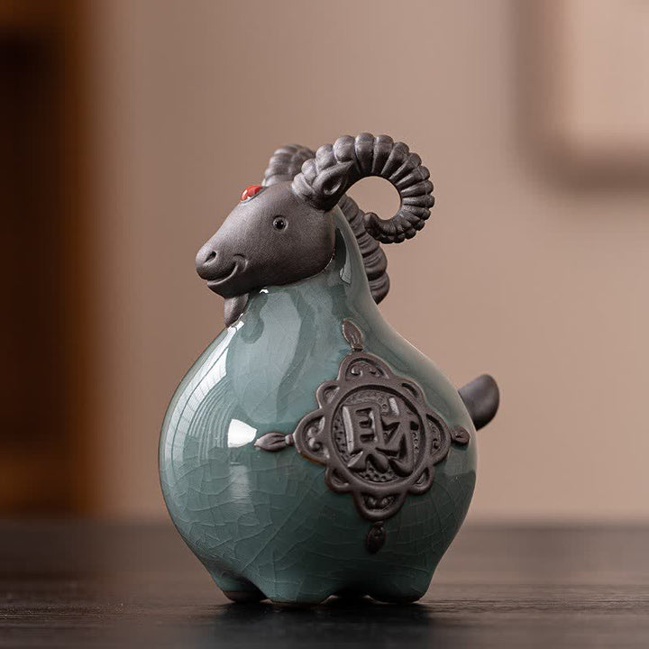 Buddha Stones Auspicious Curled Horn Goat Ceramic Figurine Cute Animal Decor - Wealth - image 7
