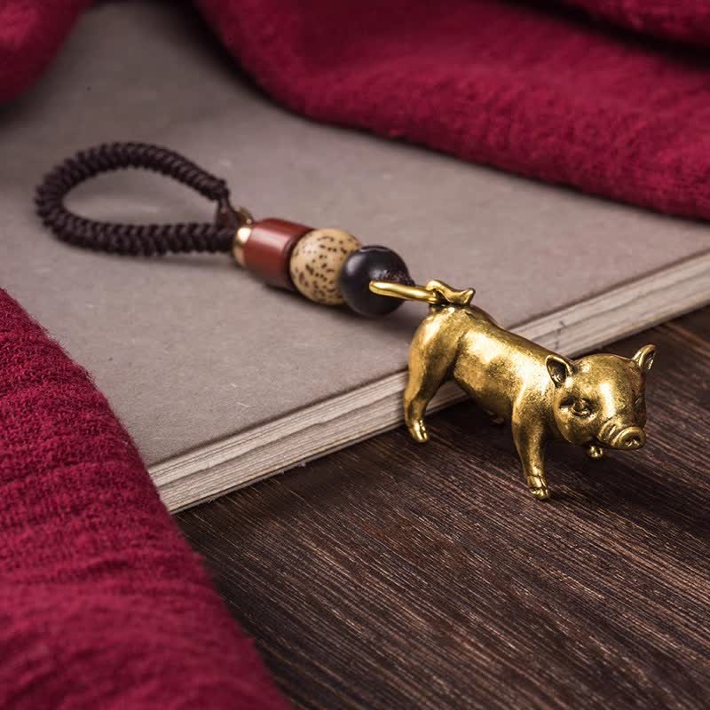 Buddha Stones Brass Chinese Zodiac Luck Braided Charm Keychains - Pig - image 29