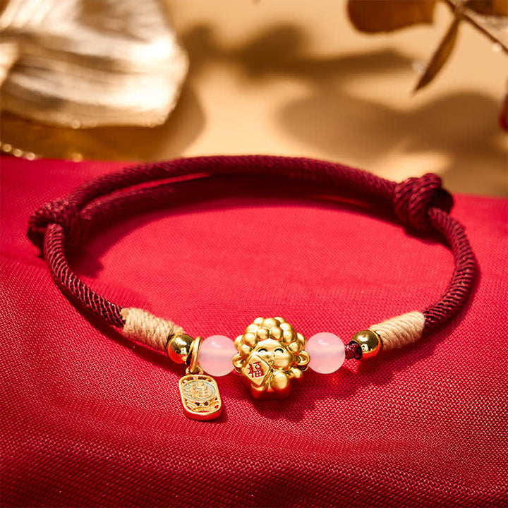 Buddha Stones Year of the Goat Copper 999 Sterling Silver Sheep Fu Character Blessing Red String Bracelet - image 1