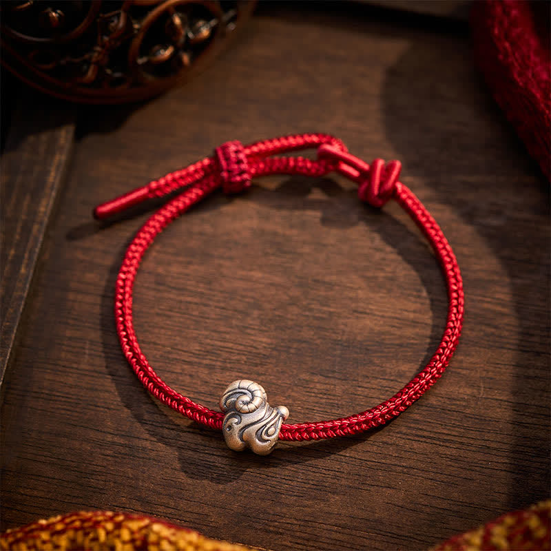 Buddha Stones Year of the Goat 999 Sterling Silver Hand-Woven Red String Chinese Zodiac Sheep Protection Bracelet - image 1