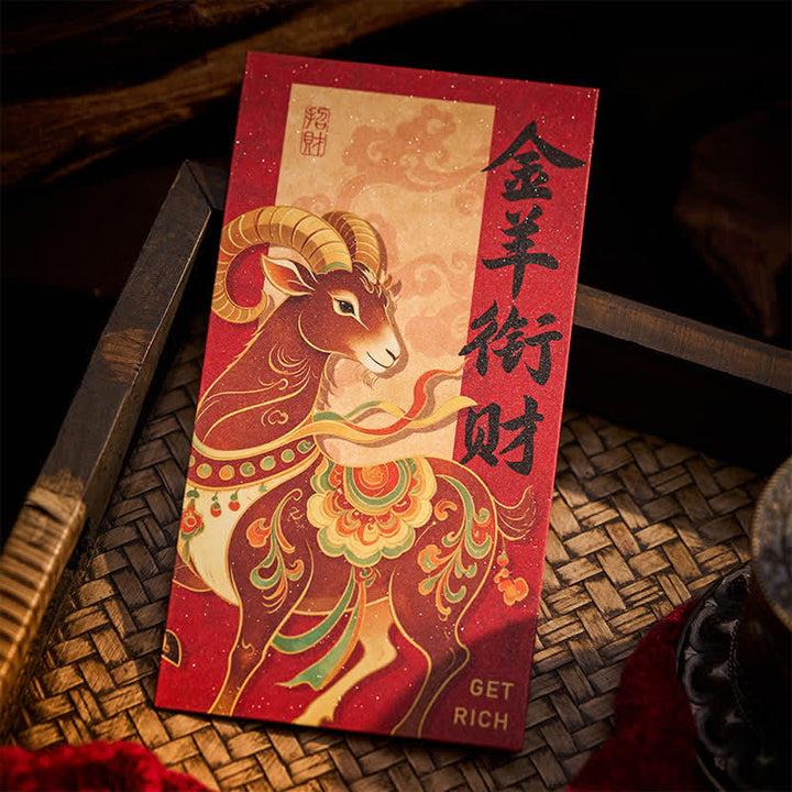 Buddha Stones 6Pcs Year of the Goat Traditional Chinese Year Blessing Red Envelope Set - image 11