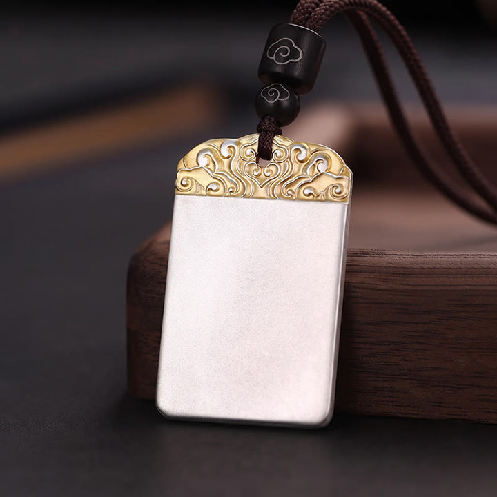 Buddha Stones Silver Plated Copper Fu Character Auspicious Clouds Luck Fortune Rope Necklace Pendant - image 2