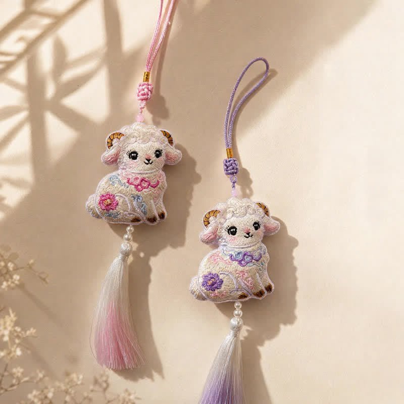 Buddha Stones Fabric Embroidery Goat Cute Car Hanging Decoration - image 7