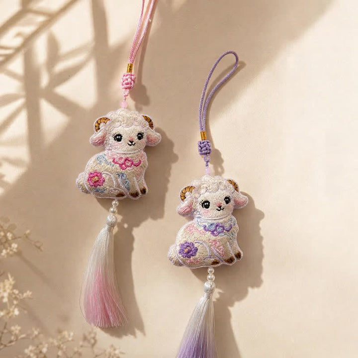 Buddha Stones Fabric Embroidery Goat Cute Car Hanging Decoration - image 7
