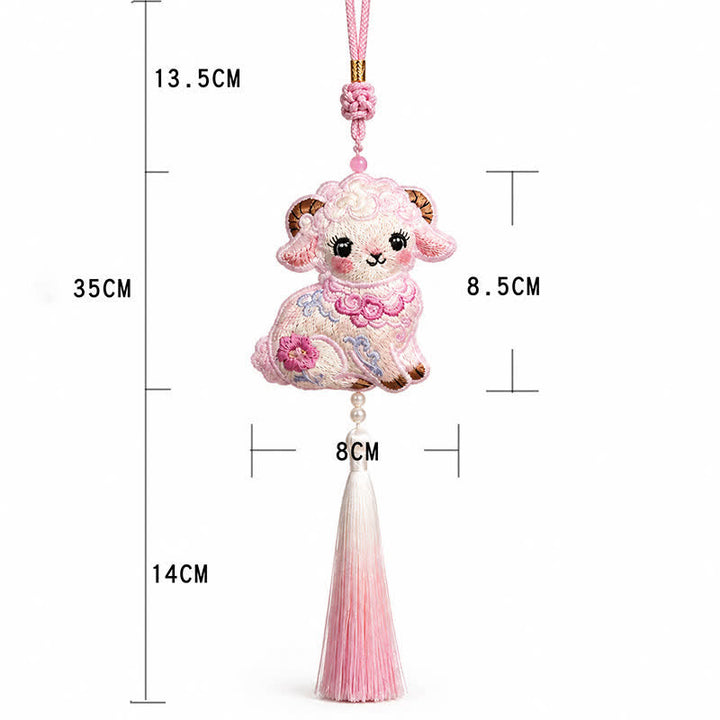 Buddha Stones Fabric Embroidery Goat Cute Car Hanging Decoration - image 6