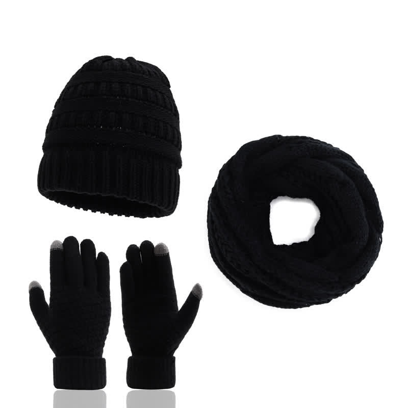 Buddha Stones Fall Winter Cable Knit Beanie Scarf Glove Set Women's Hat - Black - image 3