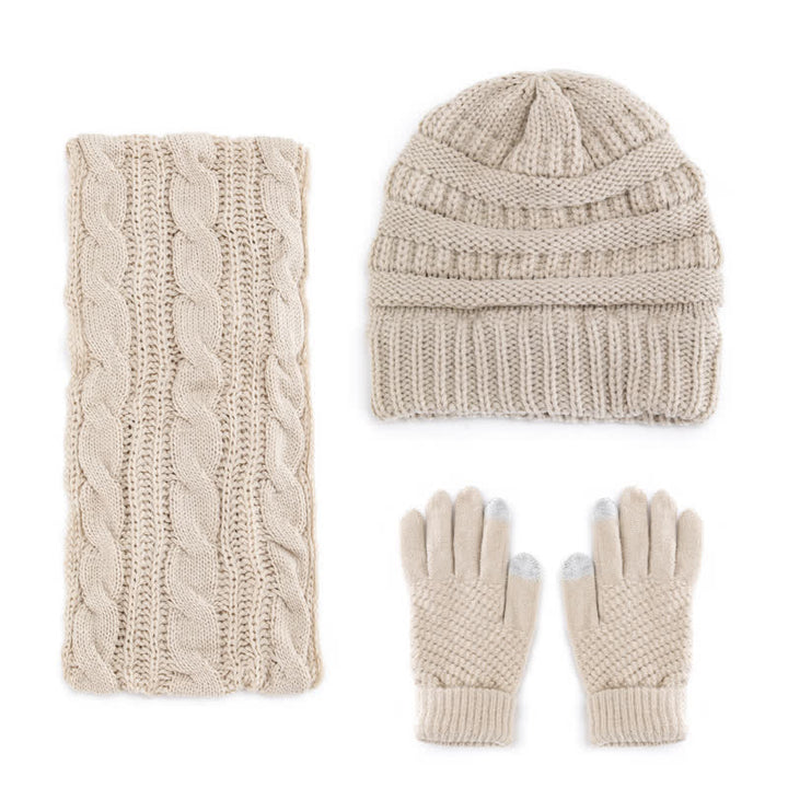 Buddha Stones Fall Winter Cable Knit Beanie Scarf Glove Set Women's Hat - image 1