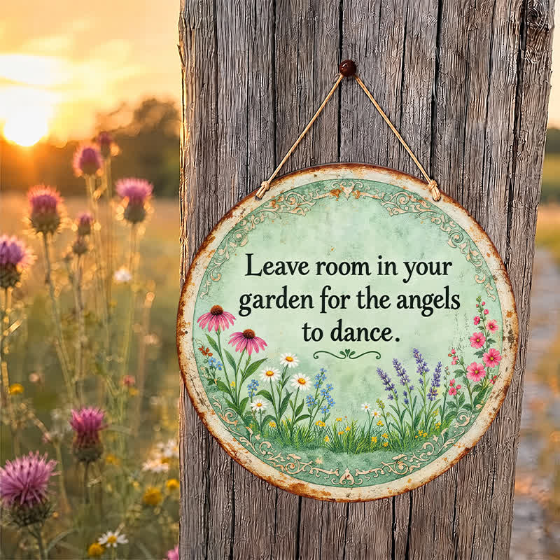 Buddha Stones "Leave Room In Your Garden For The Angels To Dance" Garden Blessing Floral Hanging Metal Iron Round Meaningful Symbols Wall Art - image 1