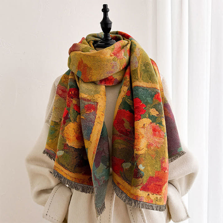 Buddha Stones Fall Winter Multicolor Bloom Pattern Women's Scarf - image 1