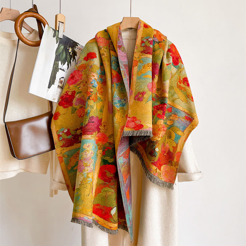 Buddha Stones Fall Winter Multicolor Bloom Pattern Women's Scarf - image 2