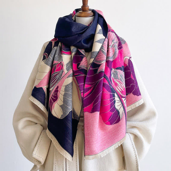 Buddha Stones Spring Fall Lotus Botanical Print Tassel Women's Scarf - Pink - image 6