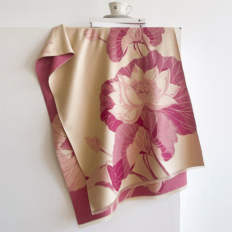 Buddha Stones Spring Fall Lotus Botanical Print Tassel Women's Scarf - image 11