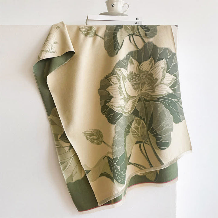 Buddha Stones Spring Fall Lotus Botanical Print Tassel Women's Scarf - image 15