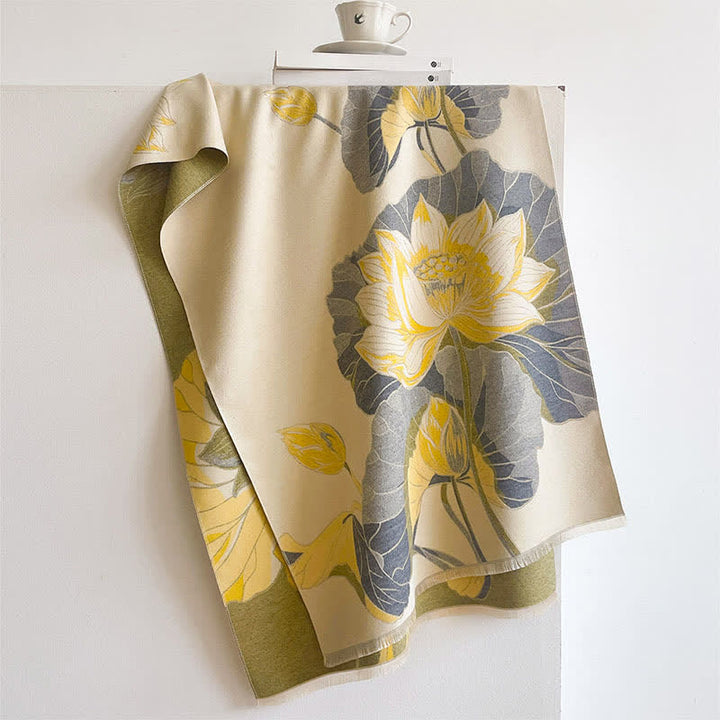 Buddha Stones Spring Fall Lotus Botanical Print Tassel Women's Scarf - image 13