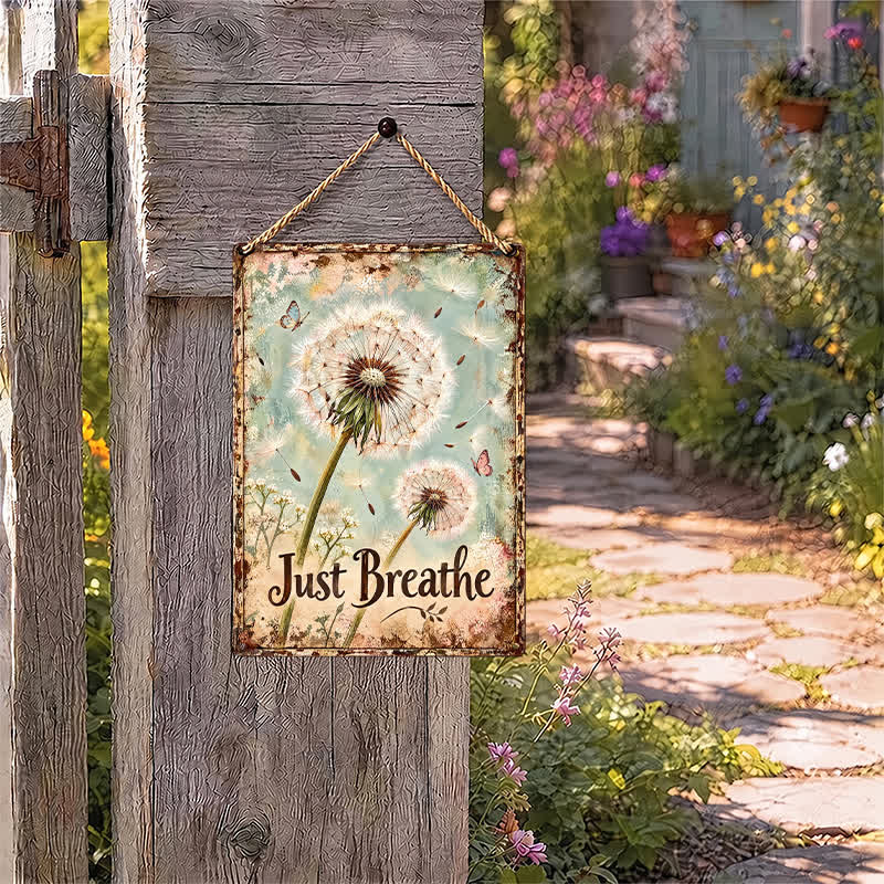 Buddha Stones "Just Breathe" Dandelion Rustic Design Hanging Metal Iron Meaningful Symbols Wall Art - image 3