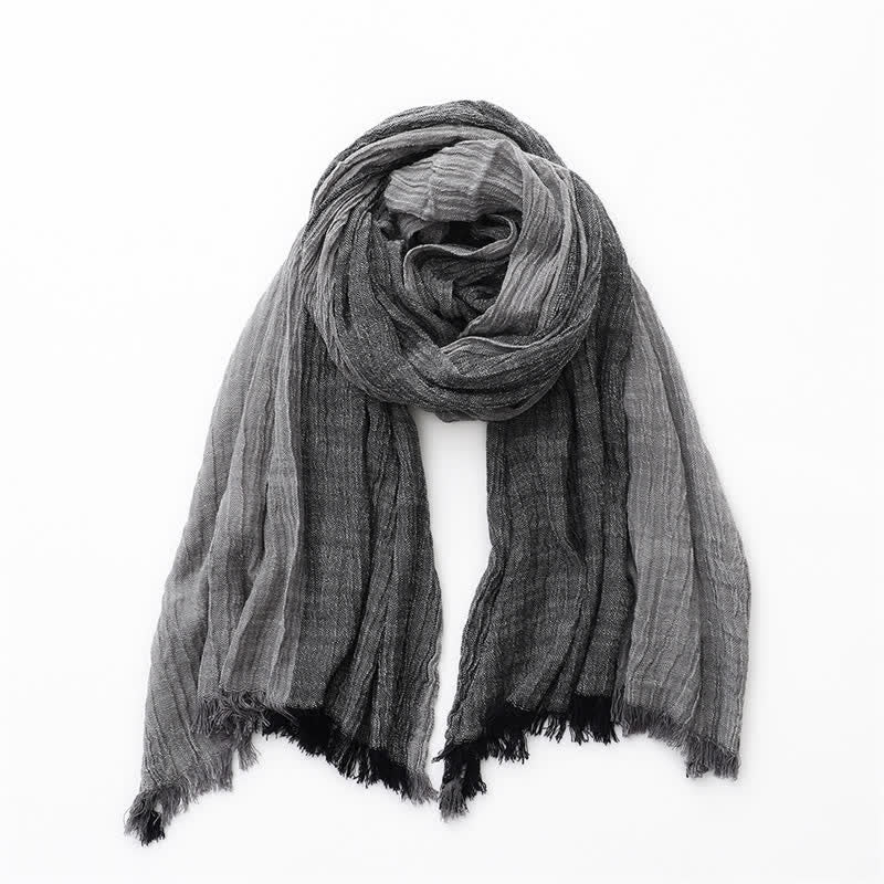 Buddha Stones Fall Winter Colorblock Tassel Lightweight Women's Scarf - Black Gray - image 7