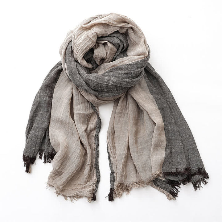 Buddha Stones Fall Winter Colorblock Tassel Lightweight Women's Scarf - Coffee Khaki - image 0