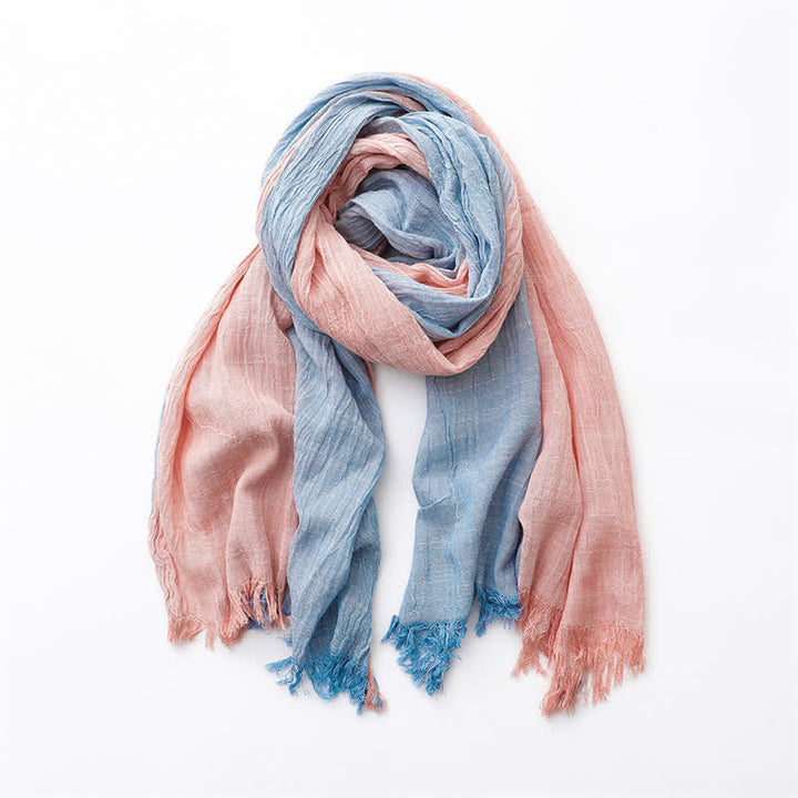 Buddha Stones Fall Winter Colorblock Tassel Lightweight Women's Scarf - Sky Blue Pink - image 10