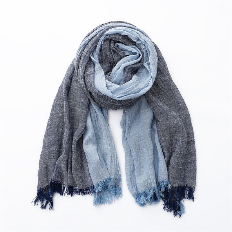 Buddha Stones Fall Winter Colorblock Tassel Lightweight Women's Scarf - Navy Sky Blue - image 3