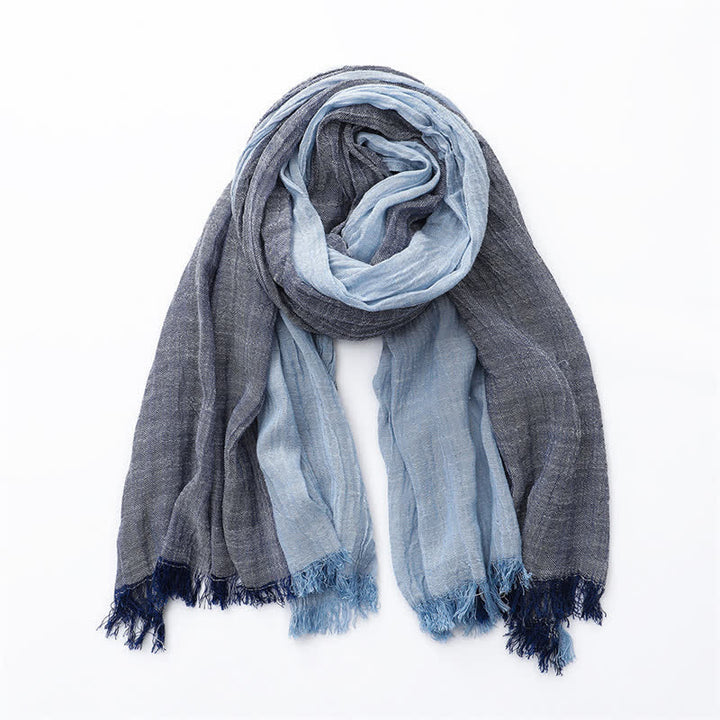 Buddha Stones Fall Winter Colorblock Tassel Lightweight Women's Scarf - Navy Sky Blue - image 3