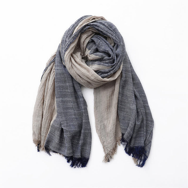 Buddha Stones Fall Winter Colorblock Tassel Lightweight Women's Scarf - Navy Khaki - image 2