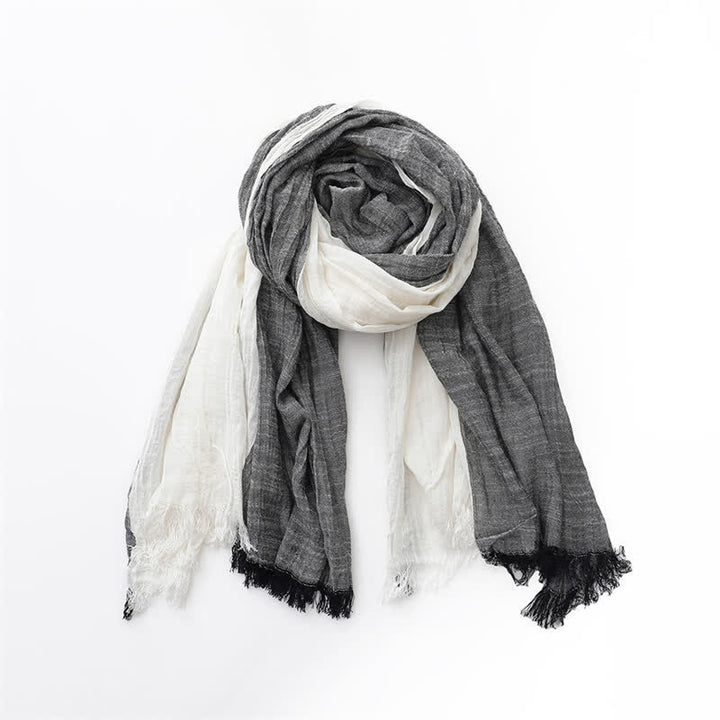 Buddha Stones Fall Winter Colorblock Tassel Lightweight Women's Scarf - Black White - image 6