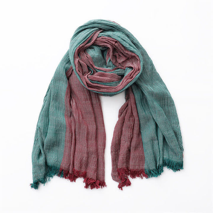 Buddha Stones Fall Winter Colorblock Tassel Lightweight Women's Scarf - Burgundy Green - image 8