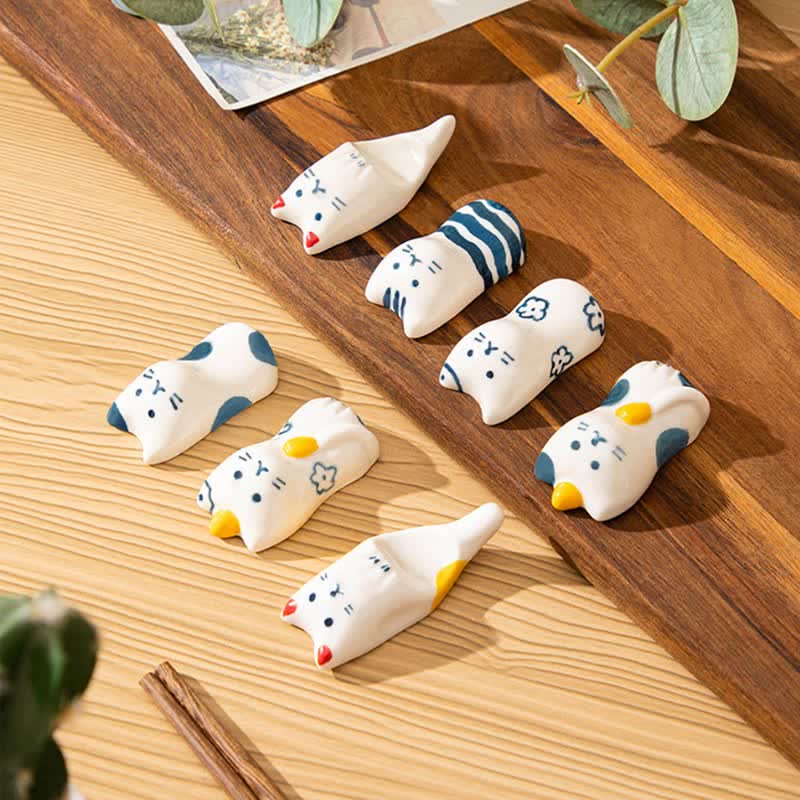Buddha Stones Ceramic Purity Hand-Painted Cat-Shaped Chopstick Holder - image 14