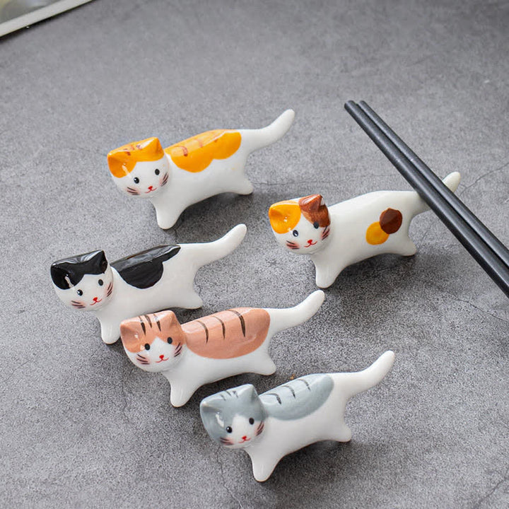 Buddha Stones Glazed Ceramic Cat Tabletop Chopstick Holder - image 0