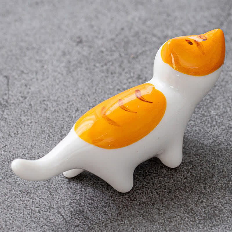 Buddha Stones Glazed Ceramic Cat Tabletop Chopstick Holder - image 3