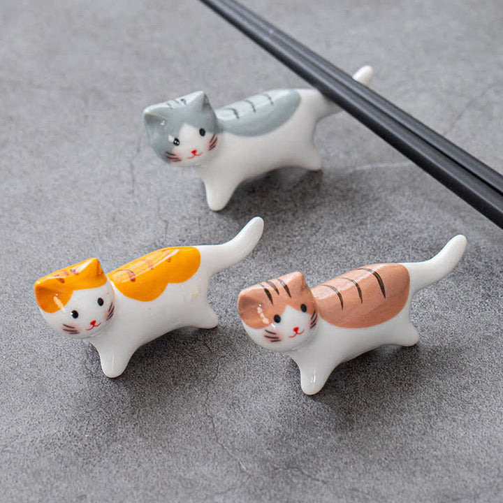 Buddha Stones Glazed Ceramic Cat Tabletop Chopstick Holder - image 10