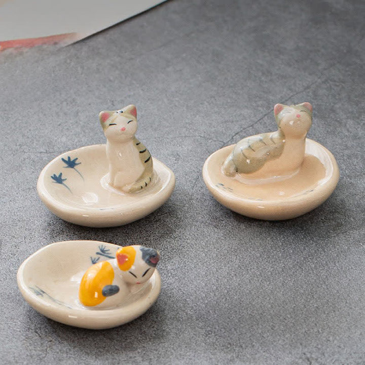 Buddha Stones Japanese Style Hand-Painted Ceramic Orange Sleeping Cat Chopstick Holder - image 7