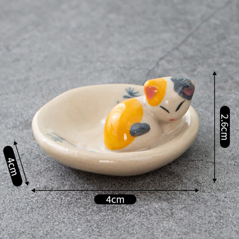 Buddha Stones Japanese Style Hand-Painted Ceramic Orange Sleeping Cat Chopstick Holder - Yellow Sleeping Cat(Approx. 4.0 cm × 4.0 cm × 2.6 cm) - image 5
