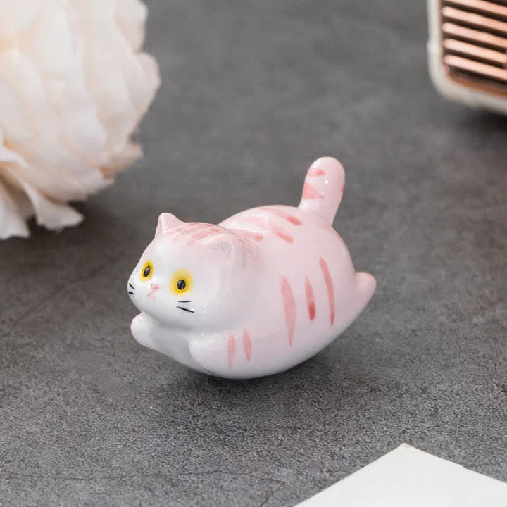 Buddha Stones Glazed Ceramic Lucky Cat Chopstick Holder - Pink(Approx. 5.3 cm × 3.0 cm × 3.3 cm) - image 2