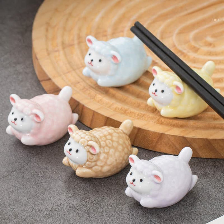 Buddha Stones Glazed Ceramic Lucky Sheep Chopstick Holder - image 13